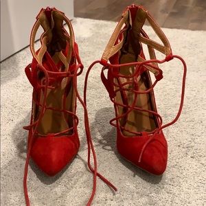 Red ankle tie heels